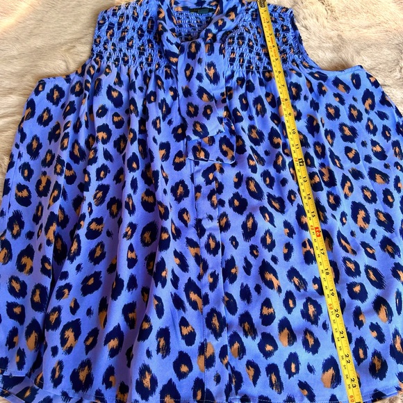 NWT Ann Taylor Sleeveless Blouse Blue Tan XS - Picture 4 of 6